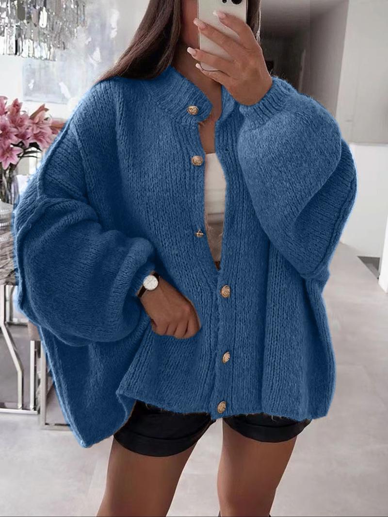 Women's Solid Color Button Cable Knit Cardigan, Casual Long Sleeve Open Front Outerwear for Fall & Winter, Women's Knit Clothing for Daily Wear