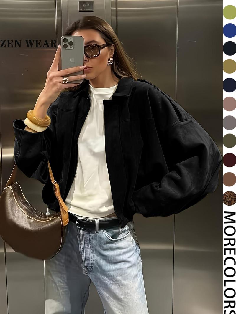 New Spring Autumn Military Short Jacket, Casual Minimalist Loose Fit Women's Coat, Trendy Army Color Outerwear for Daily Wear