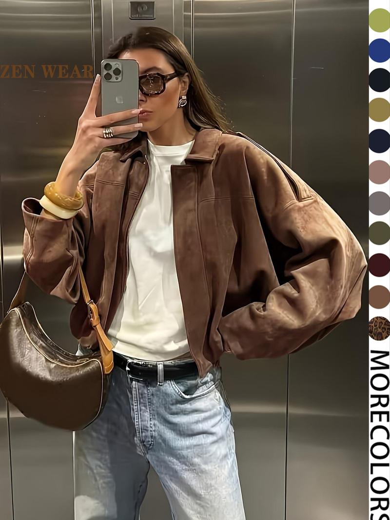 New Spring Autumn Military Short Jacket, Casual Minimalist Loose Fit Women's Coat, Trendy Army Color Outerwear for Daily Wear
