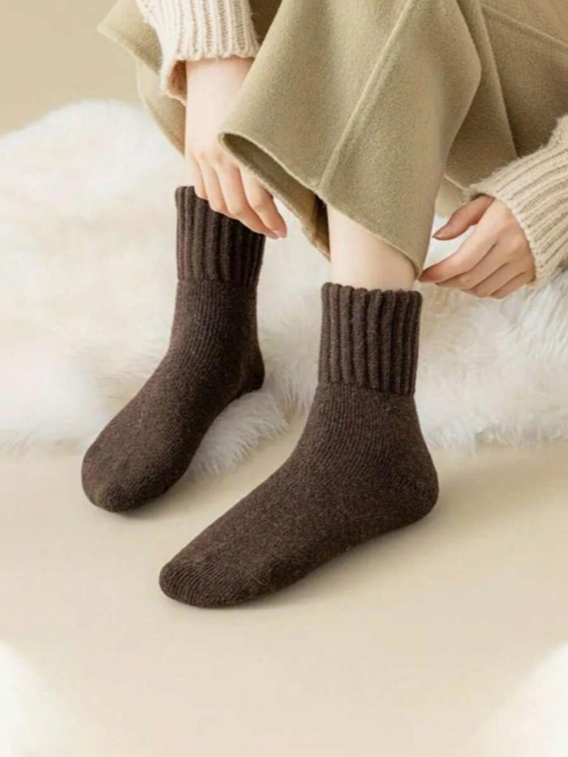 Nyzfexk Women's Solid Mid-calf Socks, Casual Soft Comfy Warm Socks for Fall & Winter, Women's Socks for Daily Wear