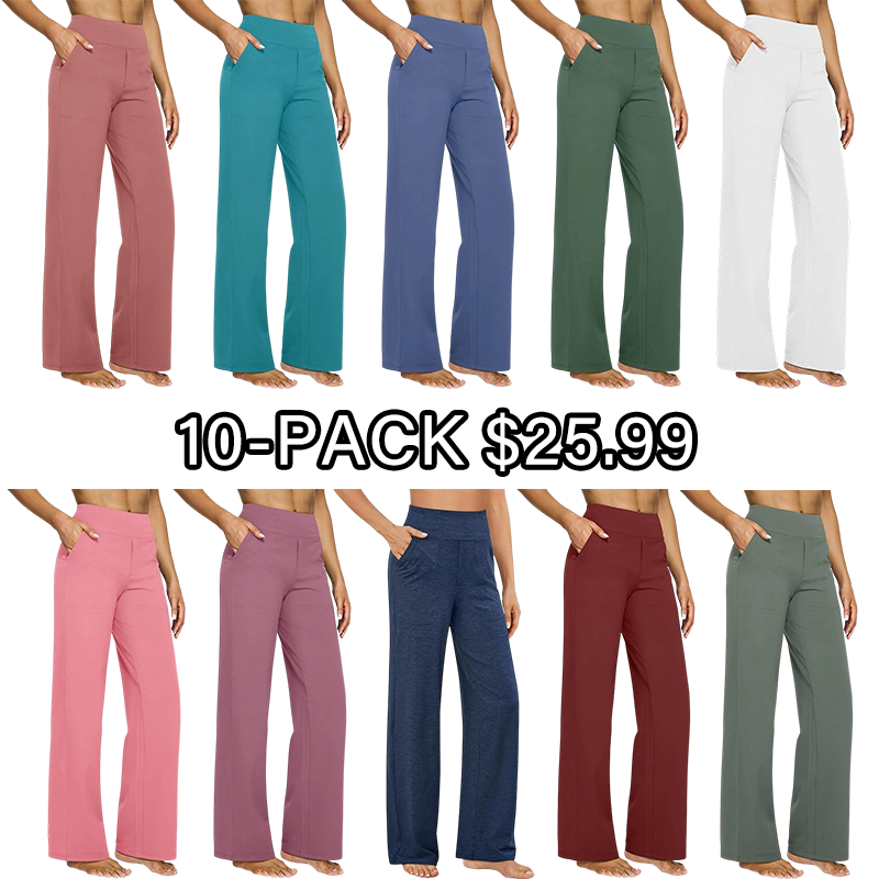🔥10 Pack For $25.99-Women Wide Leg Pants with Pockets High Waist Stretch Casual Sweatpants Petite/Regular/Tal