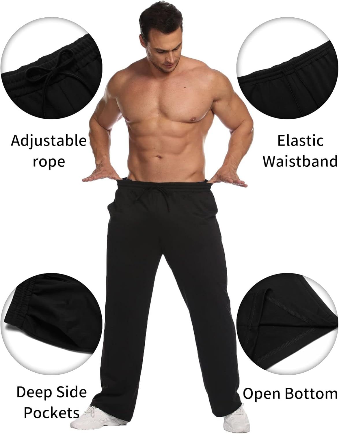 Deyeek Men's Lightweight Sweatpants Open Bottom Sweat Pants for Men Straight Leg Gym Sweatpants Lounge Pants with Pockets