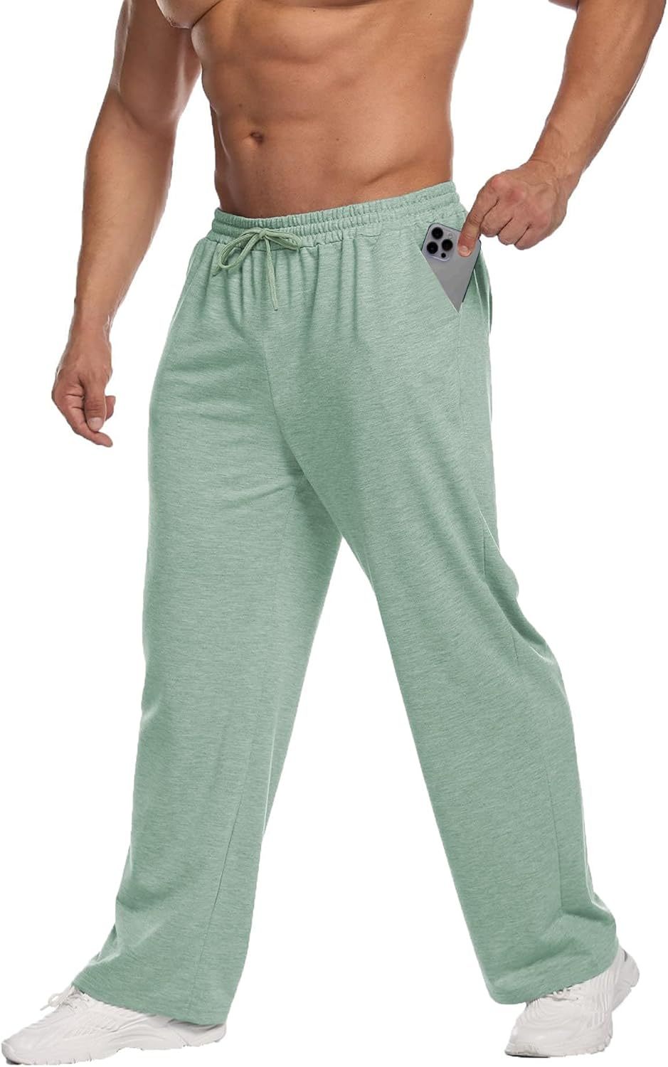 Deyeek Men's Lightweight Sweatpants Open Bottom Sweat Pants for Men Straight Leg Gym Sweatpants Lounge Pants with Pockets