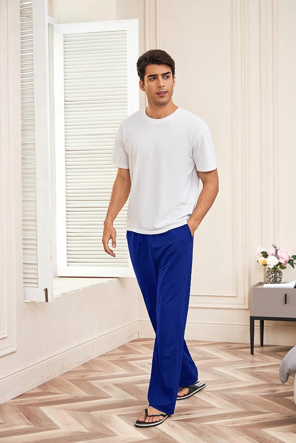 Deyeek Men's Lightweight Sweatpants Open Bottom Sweat Pants for Men Straight Leg Gym Sweatpants Lounge Pants with Pockets