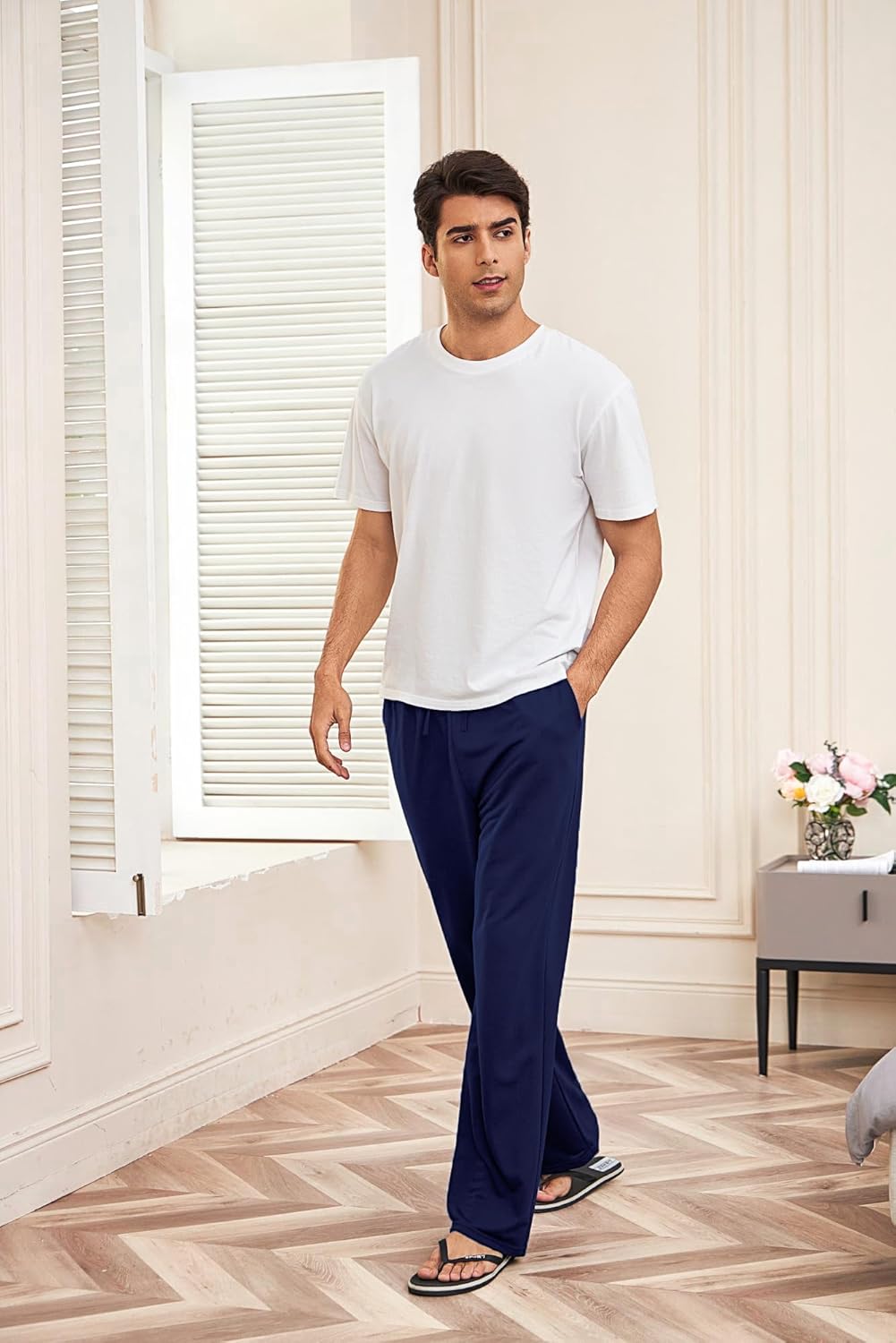 Deyeek Men's Lightweight Sweatpants Open Bottom Sweat Pants for Men Straight Leg Gym Sweatpants Lounge Pants with Pockets