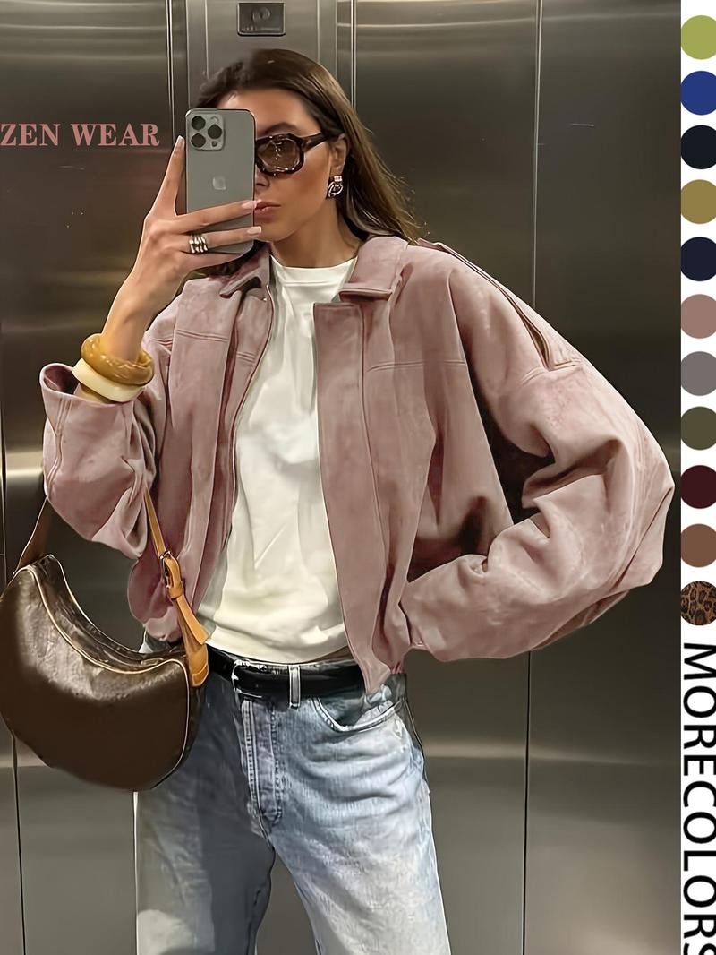 New Spring Autumn Military Short Jacket, Casual Minimalist Loose Fit Women's Coat, Trendy Army Color Outerwear for Daily Wear