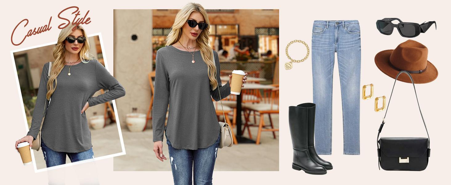 Women&amp;amp;#39;s Casual Long Sleeve Crewneck T-Shirt with Side Split