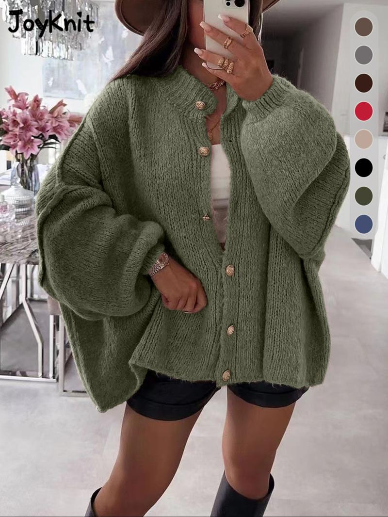 Women's Solid Color Button Cable Knit Cardigan, Casual Long Sleeve Open Front Outerwear for Fall & Winter, Women's Knit Clothing for Daily Wear