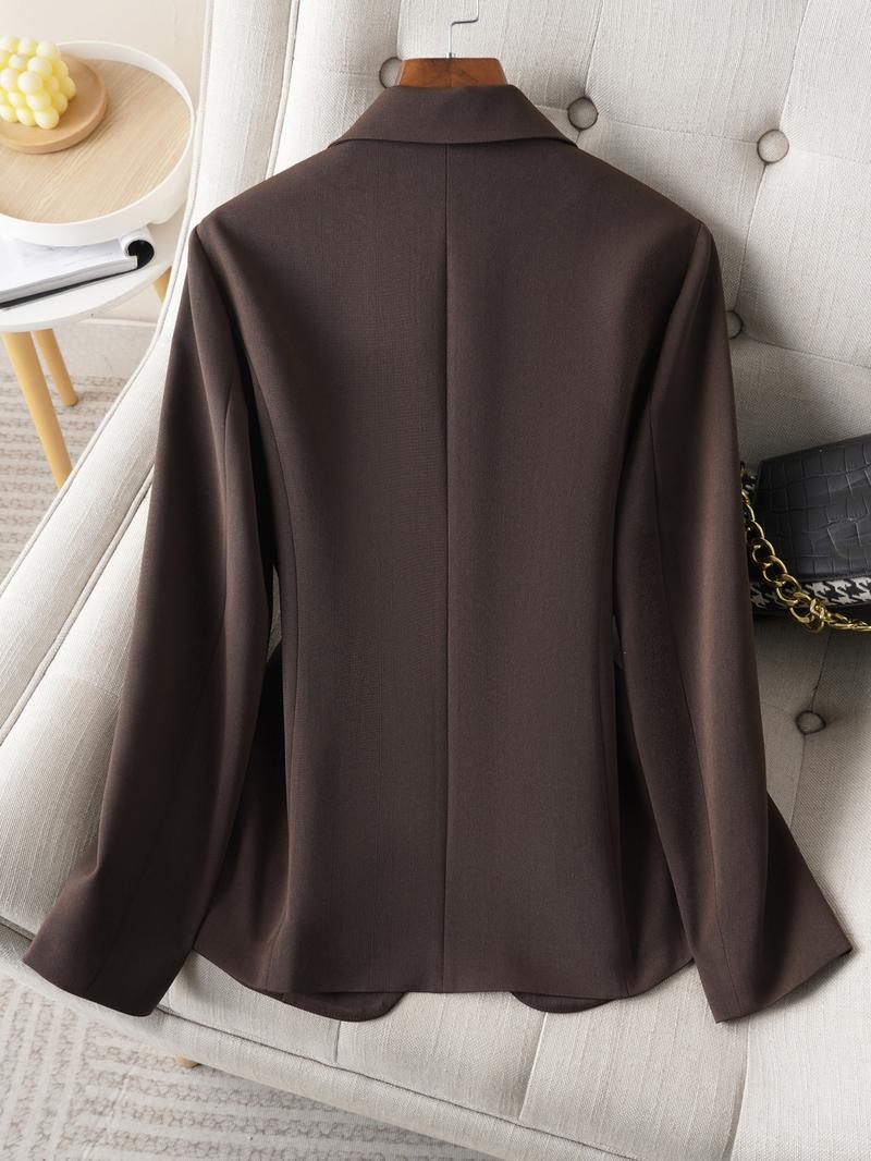 Elegant Women's Blazer Jacket, Fitted Woven Fabric, Long Sleeve Plain Design, Perfect for Office & Spring Autumn Wear, Trendy Blazer
