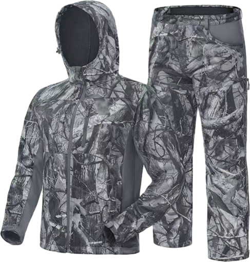 Men’s 2-Pack Fleece-Lined Hunting Jacket & Pants Set – Water-Resistant, Silent, Safety Harness Compatible