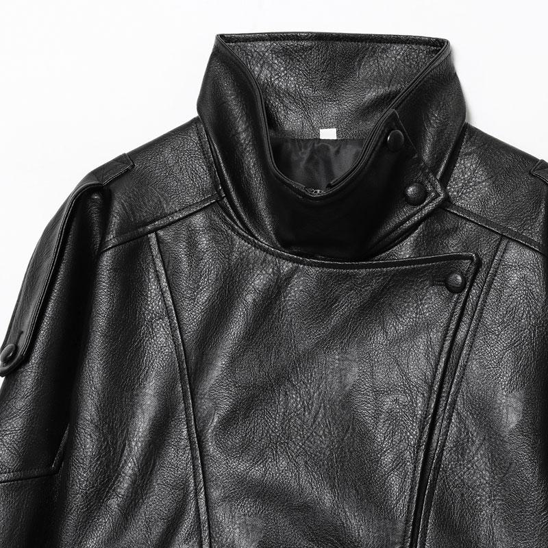 Black Faux Leather Jacket Stand Collar Oversized Moto Biker Jacket Elastic Hem Streetwear Casual Long Sleeve Waterproof Windproof Outerwear for Spring & Fall Ladies Clothes for Daily Wear - Coats active woman overcoat  line  dress slim-fitting style knit