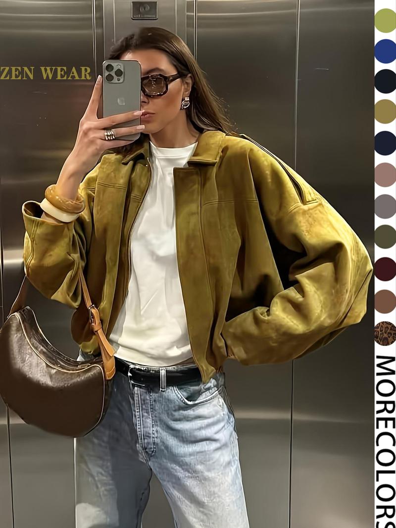 New Spring Autumn Military Short Jacket, Casual Minimalist Loose Fit Women's Coat, Trendy Army Color Outerwear for Daily Wear