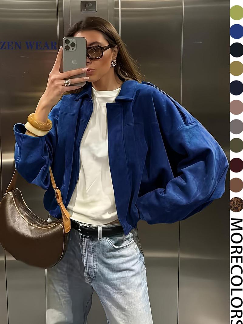 New Spring Autumn Military Short Jacket, Casual Minimalist Loose Fit Women's Coat, Trendy Army Color Outerwear for Daily Wear