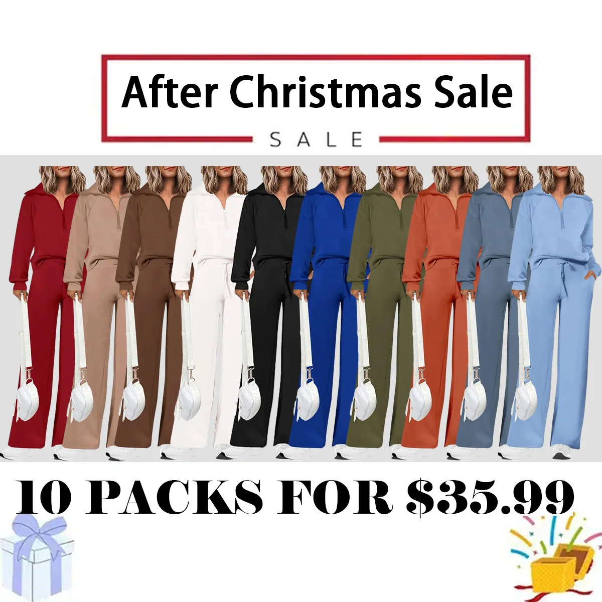 Women's 2 Piece Outfits Casual Lapel Half Zip Sweatshirts And Wide Leg Pants Tracksuit Sets