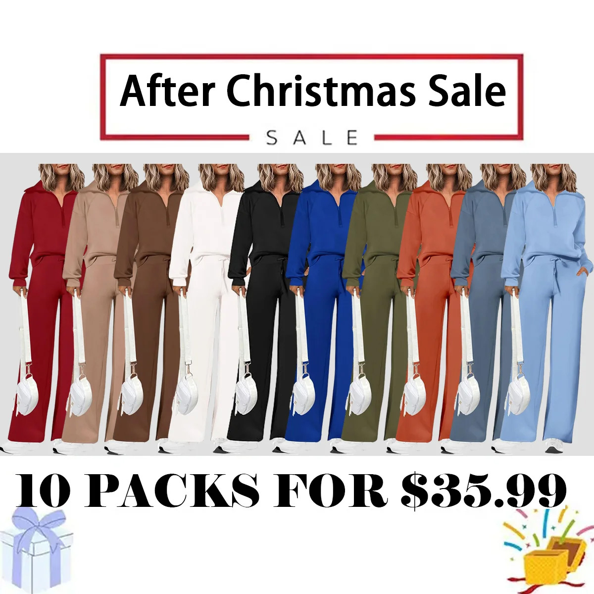 Women's 2 Piece Outfits Casual Lapel Half Zip Sweatshirts And Wide Leg Pants Tracksuit Sets