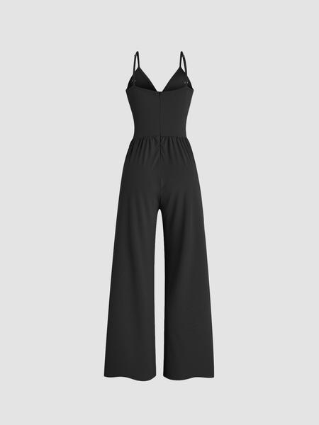 Women's Solid Color Lace Tee & Pocket Jumpsuit Two-piece Set, Elegant Fashion Casual Zipper Back Cami Jumpsuit & Long Sleeve Top for Daily Outdoor Wear, Women's Clothing for Spring & Fall