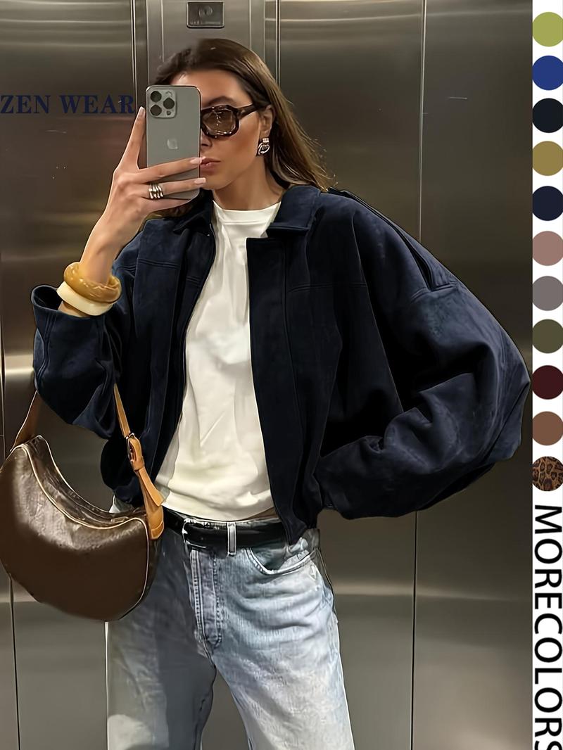 New Spring Autumn Military Short Jacket, Casual Minimalist Loose Fit Women's Coat, Trendy Army Color Outerwear for Daily Wear