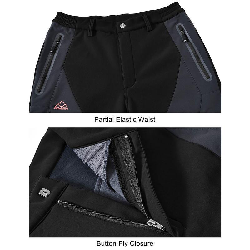 Men's All-Weather Insulated Cargo Pants - Waterproof Winter Snow Trousers with Fleece Lining