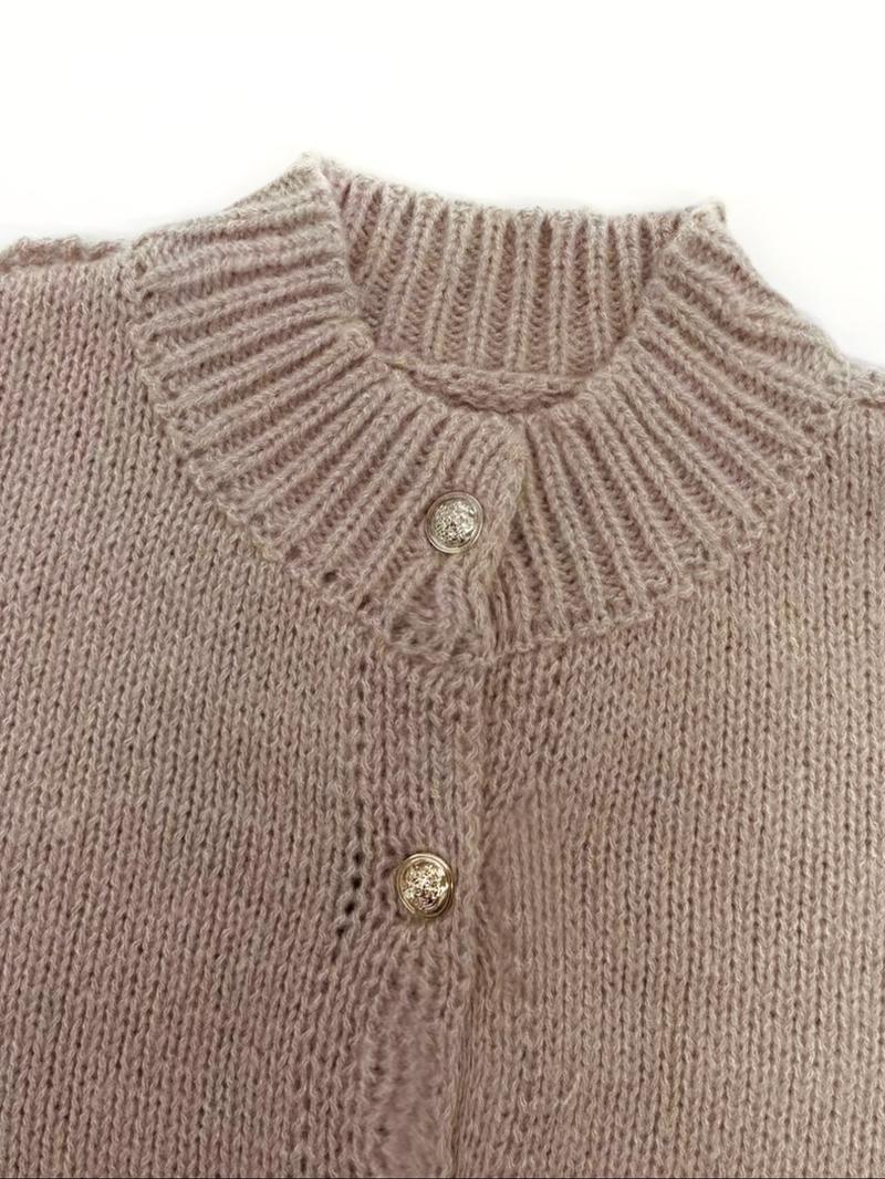 Women's Solid Color Button Cable Knit Cardigan, Casual Long Sleeve Open Front Outerwear for Fall & Winter, Women's Knit Clothing for Daily Wear