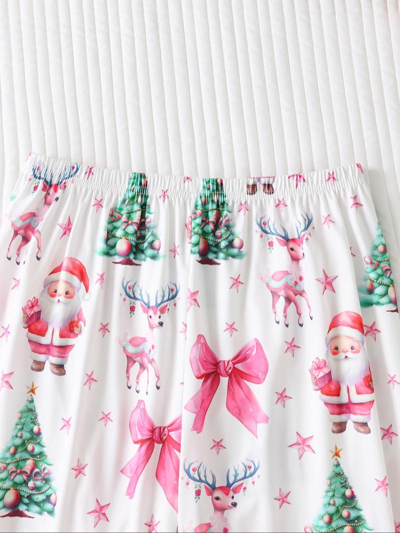 Two-piece Set Women's Christmas Print Button Front Pocket Shirt & Elastic Waist Pants Pyjama, Casual Comfy Long Sleeve Collared Top & Trousers Pyjama Set, Women's Sleepwear for Spring & Fall