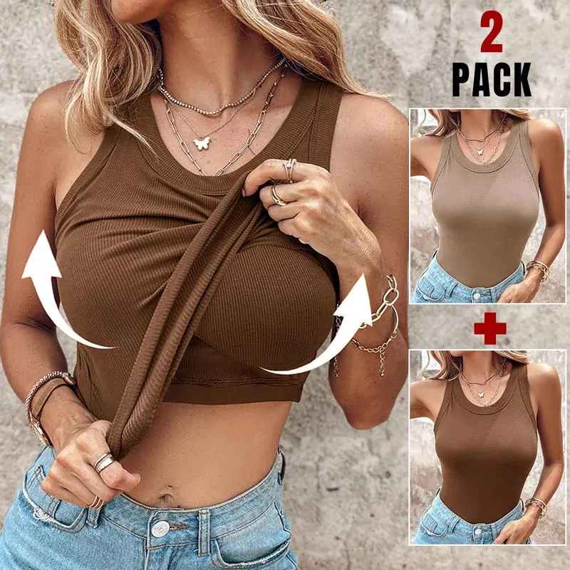 Round Neck Built-in Bra Ribbed Tank Top/Ribbed Built-in Bra Tank Top