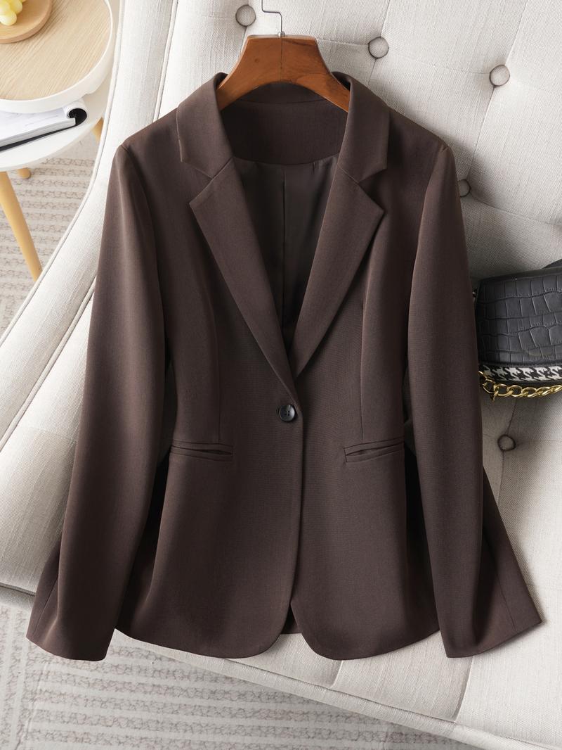 Elegant Women's Blazer Jacket, Fitted Woven Fabric, Long Sleeve Plain Design, Perfect for Office & Spring Autumn Wear, Trendy Blazer