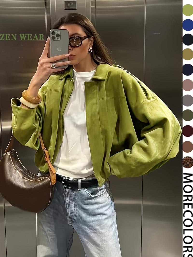New Spring Autumn Military Short Jacket, Casual Minimalist Loose Fit Women's Coat, Trendy Army Color Outerwear for Daily Wear