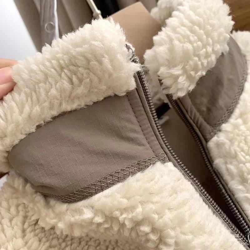 Fashion Lamb Plush Jacket Women's Autumn Winter New Pocket Zipper Long Sleeve Loose Stand Collar Comfort Warm Jacket for Women