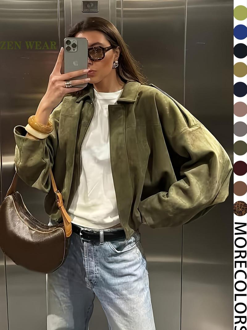 New Spring Autumn Military Short Jacket, Casual Minimalist Loose Fit Women's Coat, Trendy Army Color Outerwear for Daily Wear