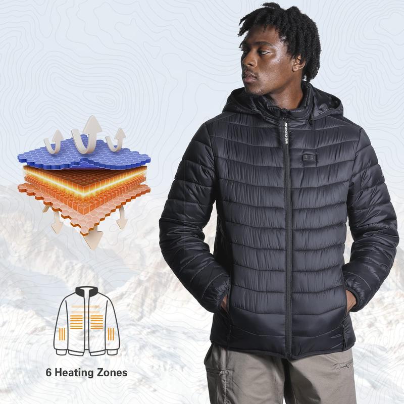 Heated Jacket Lightweight with 12V/5A Power Bank, 6 Areas Winter Coat for Men