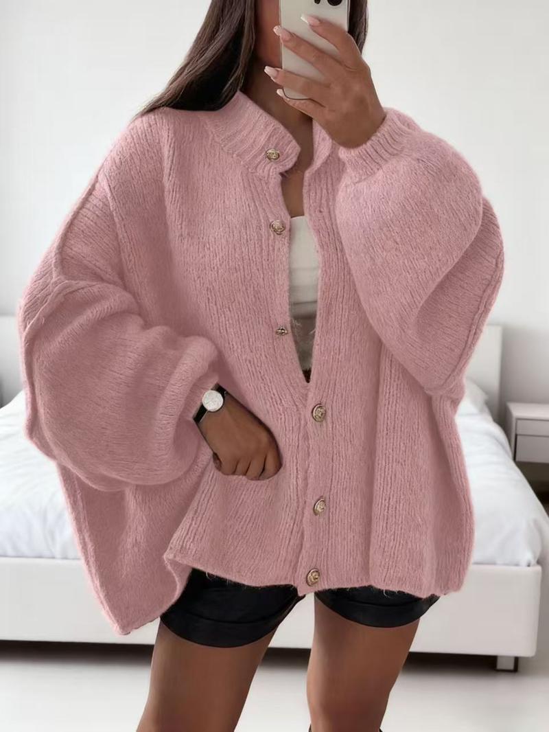 Women's Solid Color Button Cable Knit Cardigan, Casual Long Sleeve Open Front Outerwear for Fall & Winter, Women's Knit Clothing for Daily Wear