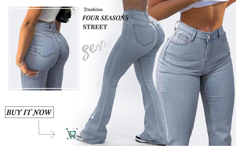 GILIPUR Y2K Women's High Waist Flare Leg Jeans, Casual Button Fly Pocket Design Bell Bottom Denim, Women's Bottoms for Daily Wear, Kardashian Style, 000 Jeans, Fashionable And Versatile Women's Jeans, Suitable For Spring, Summer, Autumn And Winter, Tchic
