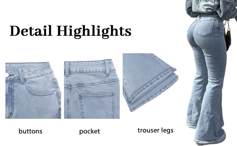 GILIPUR Y2K Women's High Waist Flare Leg Jeans, Casual Button Fly Pocket Design Bell Bottom Denim, Women's Bottoms for Daily Wear, Kardashian Style, 000 Jeans, Fashionable And Versatile Women's Jeans, Suitable For Spring, Summer, Autumn And Winter, Tchic