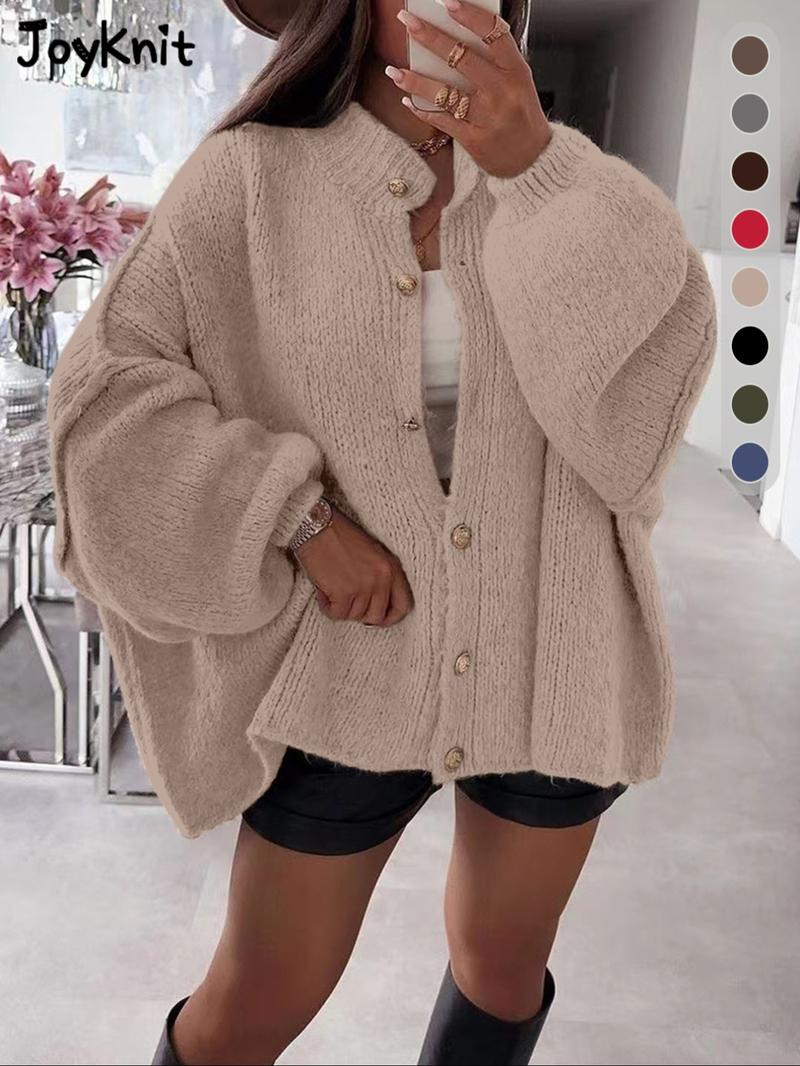 Women's Solid Color Button Cable Knit Cardigan, Casual Long Sleeve Open Front Outerwear for Fall & Winter, Women's Knit Clothing for Daily Wear