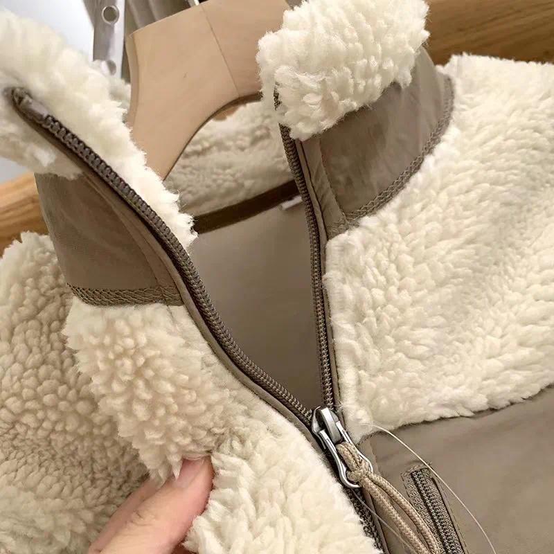 Fashion Lamb Plush Jacket Women's Autumn Winter New Pocket Zipper Long Sleeve Loose Stand Collar Comfort Warm Jacket for Women