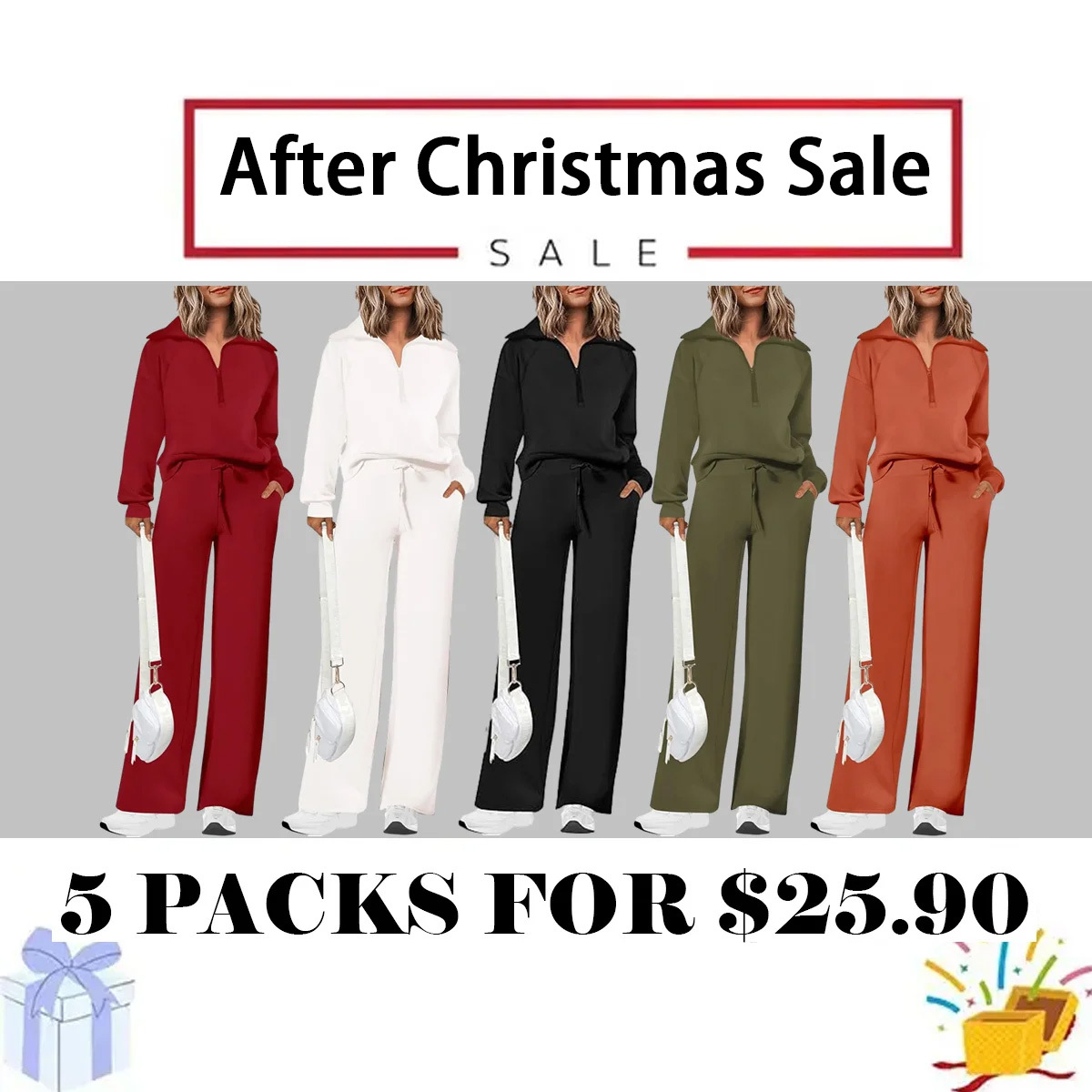 Women's 2 Piece Outfits Casual Lapel Half Zip Sweatshirts And Wide Leg