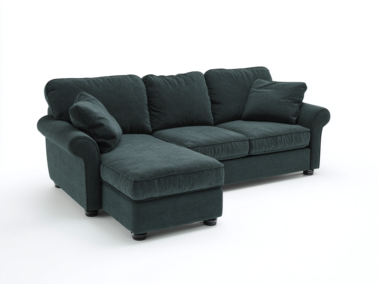 Sofá esquinero 260x180x92 cm - tela verde oscuro - con chaise longue