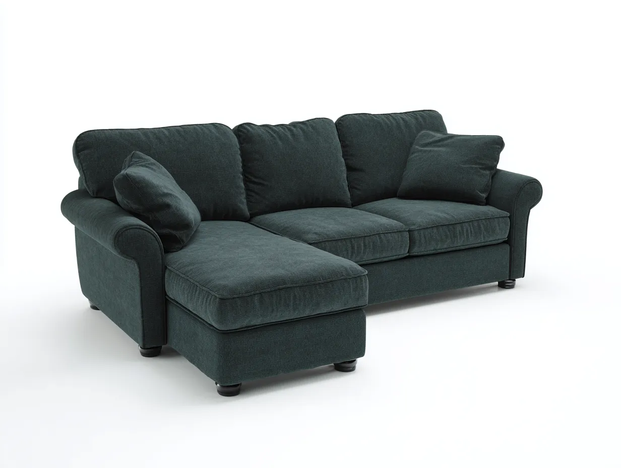 Sofá esquinero 260x180x92 cm - tela verde oscuro - con chaise longue