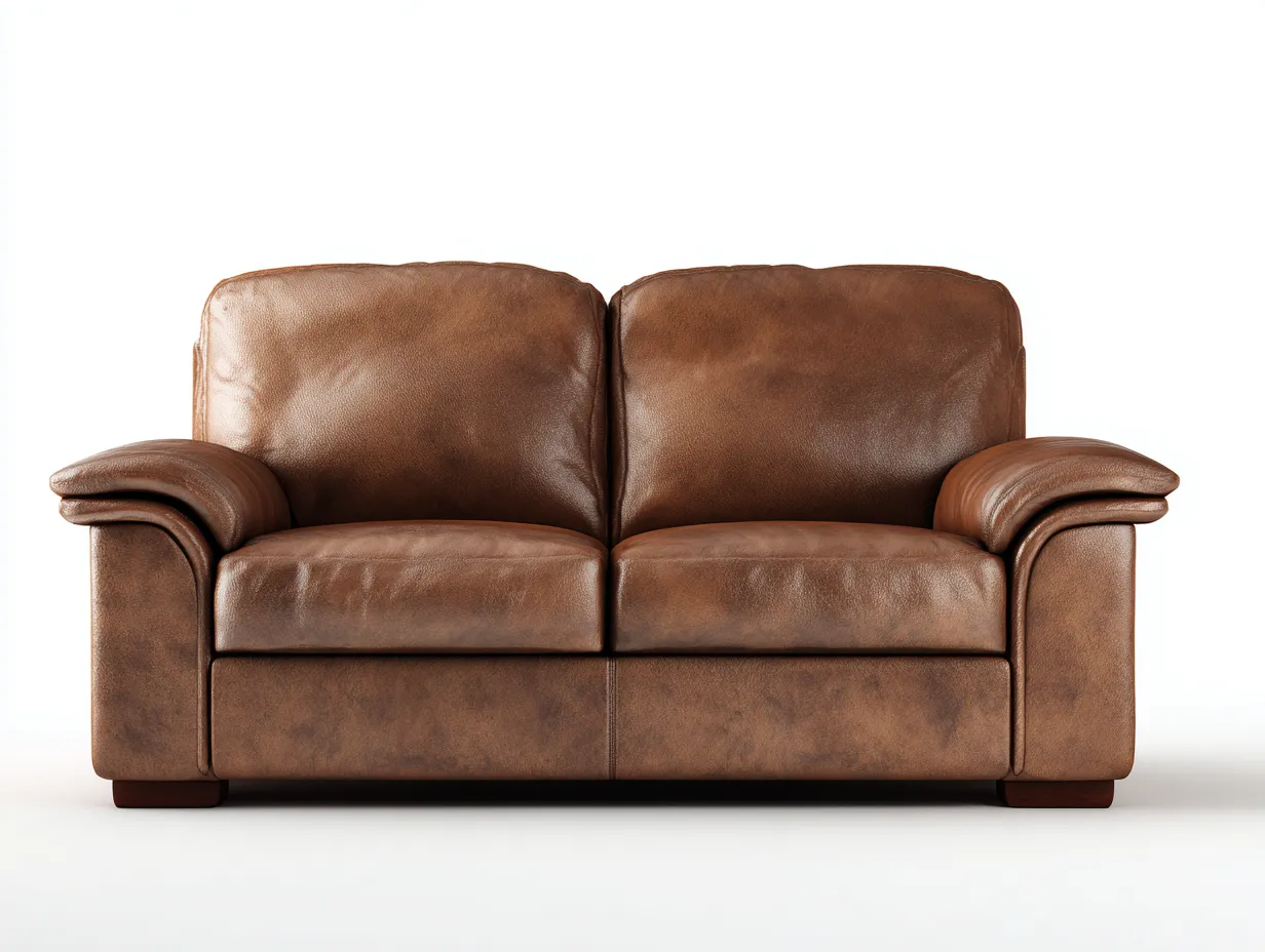 Sofá de dos plazas 160x95x100 cm - piel marrón claro - estilo clásico