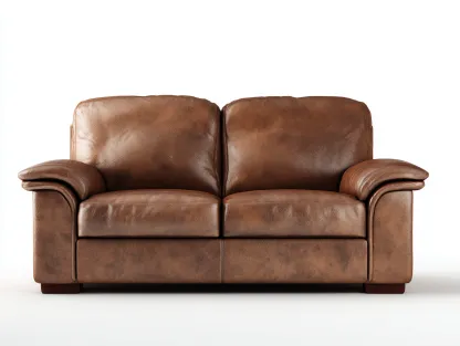 Sofá de dos plazas 160x95x100 cm - piel marrón claro - estilo clásico