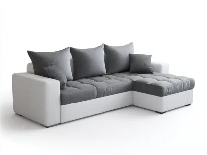 Sofá rinconera 250x160x95 cm - tela gris y base blanca - estilo moderno