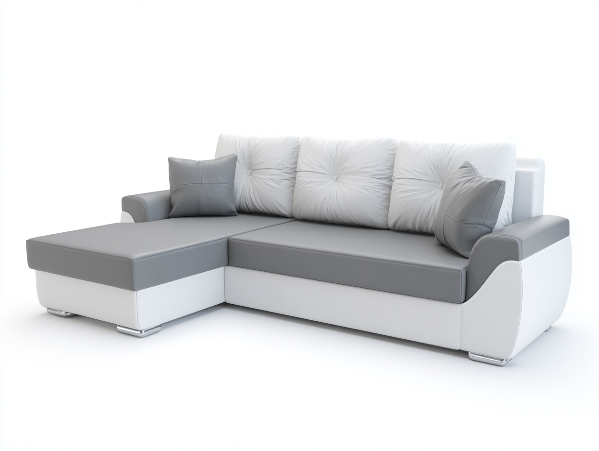 Sofá rinconera 260x160x95 cm - piel sintética gris/blanco - diseño moderno