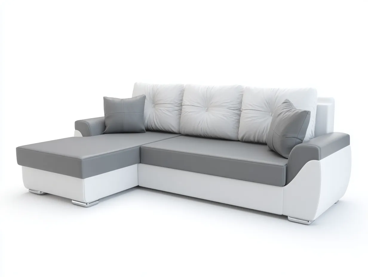 Sofá rinconera 260x160x95 cm - piel sintética gris/blanco - diseño moderno
