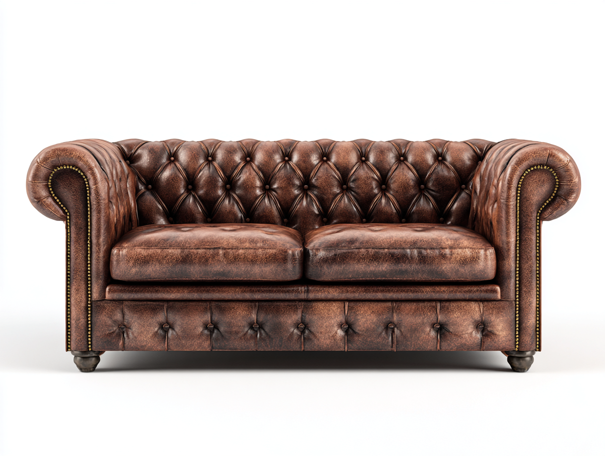 Sofá de dos plazas 165x92x77 cm - piel marrón - estilo Chesterfield vintage