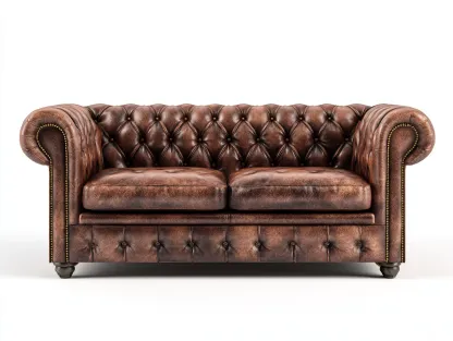 Sofá de dos plazas 165x92x77 cm - piel marrón - estilo Chesterfield vintage