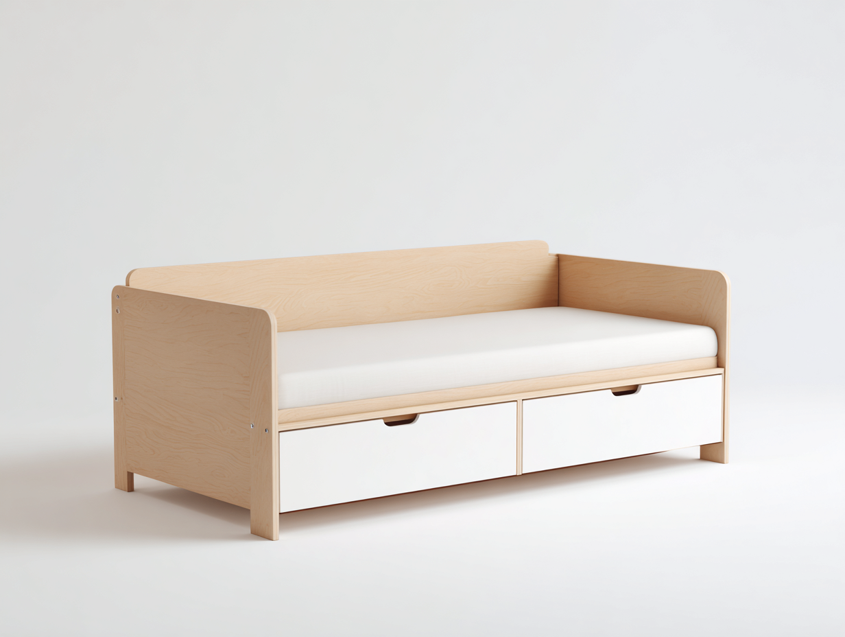 Cama individual con cajones 195x95x85 cm - madera clara/blanco