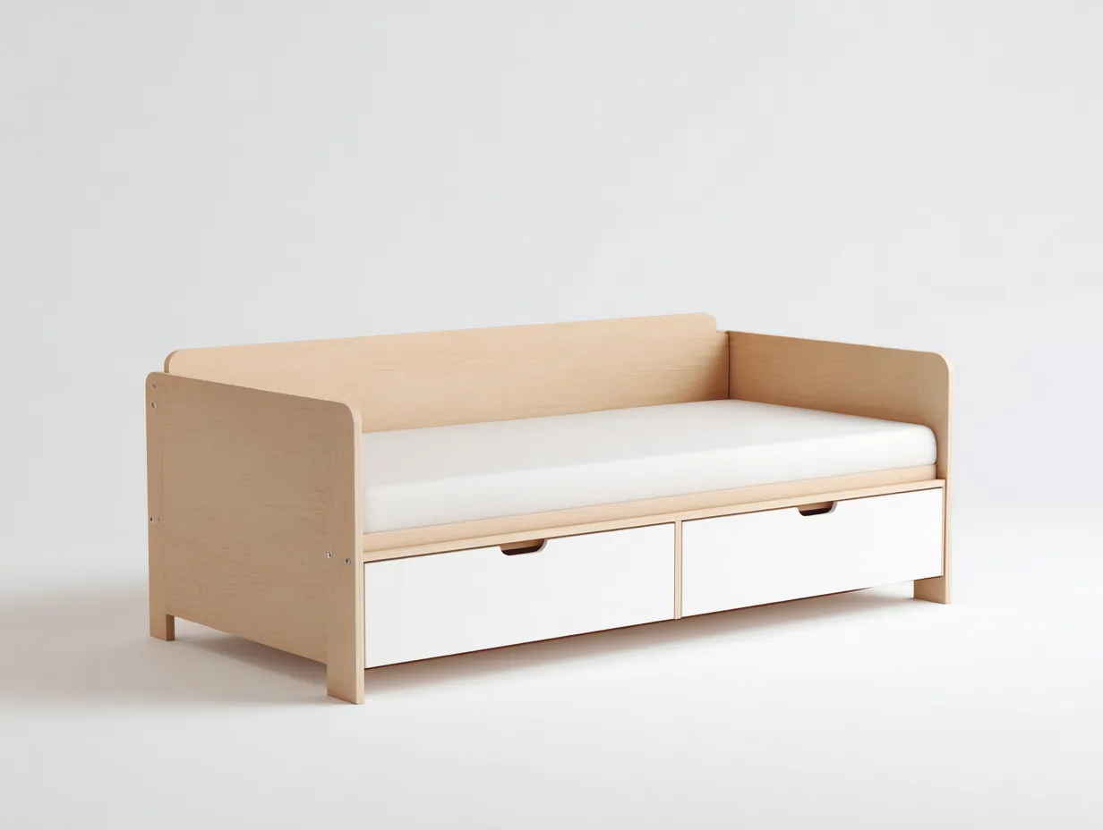 Cama individual con cajones 195x95x85 cm - madera clara/blanco