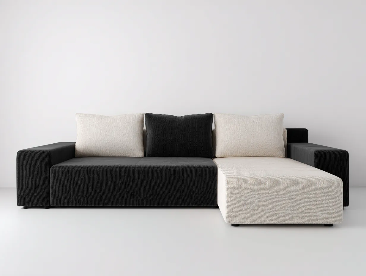 Sofá rinconera 270x175x95 cm - tela negro y beige - diseño moderno