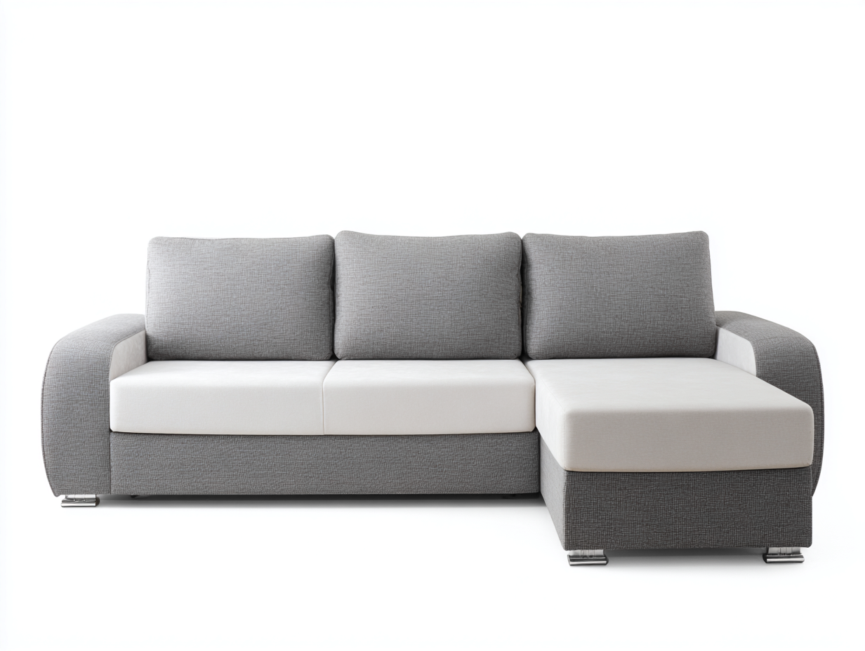 Sofá esquinero 265x180x95 cm - tela gris/blanco - con chaise longue