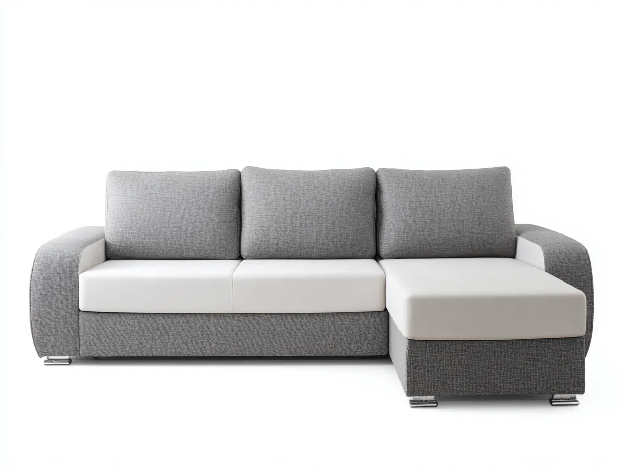 Sofá esquinero 265x180x95 cm - tela gris/blanco - con chaise longue